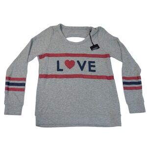 Chaser Graphic Valentine's Day Sweater Sz M Women's‎ Gray LOVE Cut-out Soft NWT